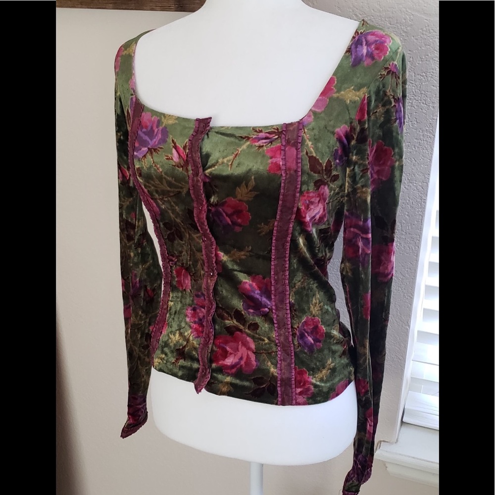 Vintage Betsey Johnson Green Floral Corset Top